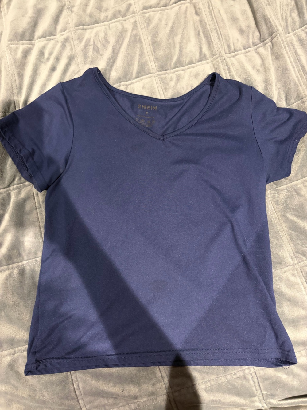 SHEIN Navy Blue Short Sleeve V-Neck Tee